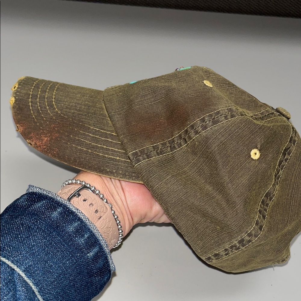 Source Unknown Distressed Brown Cap With Turquois… - image 5